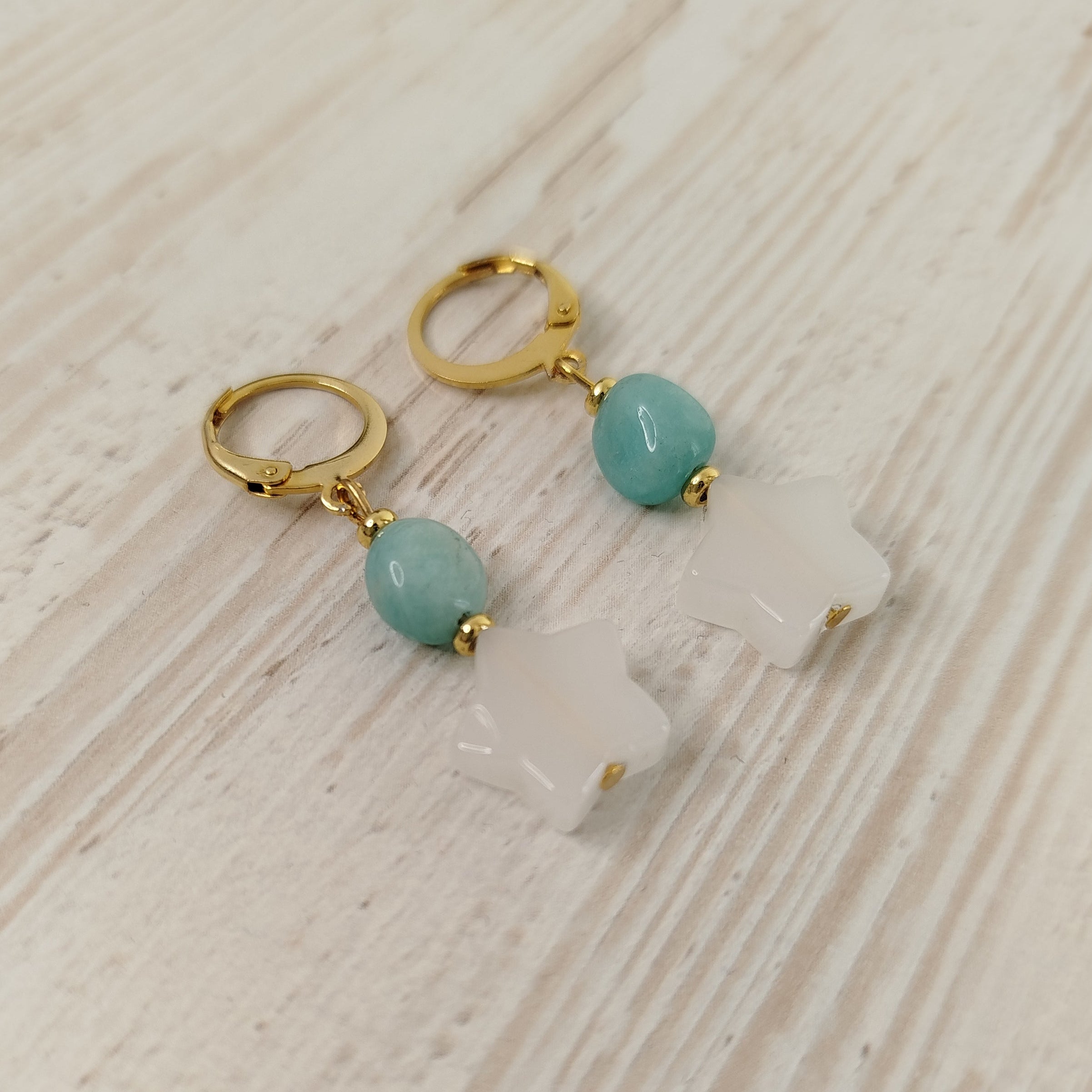 Pendientes Amaura - Amazonita y Jade blanco para la paz interior