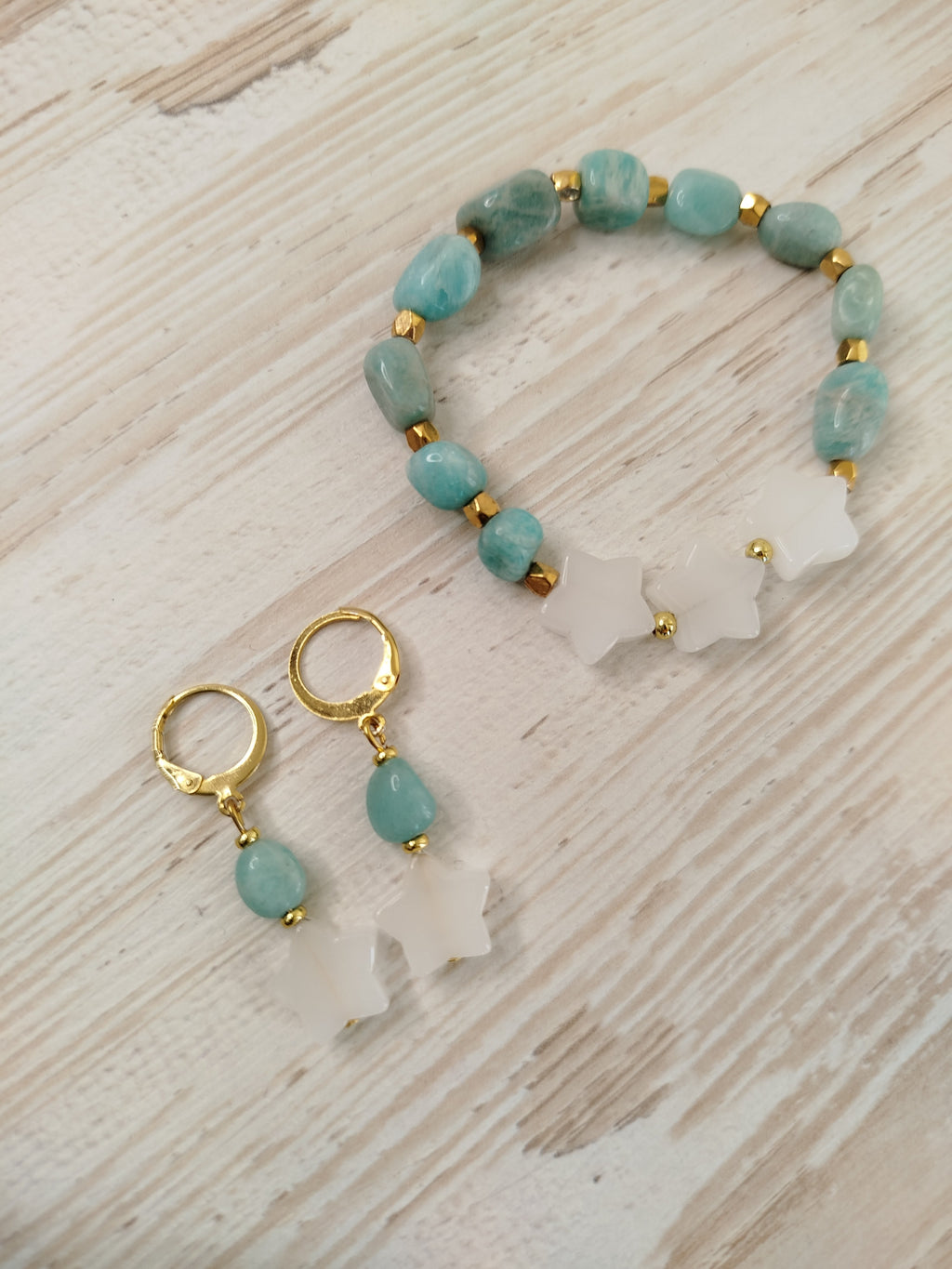 Pendientes Amaura - Amazonita y Jade blanco para la paz interior