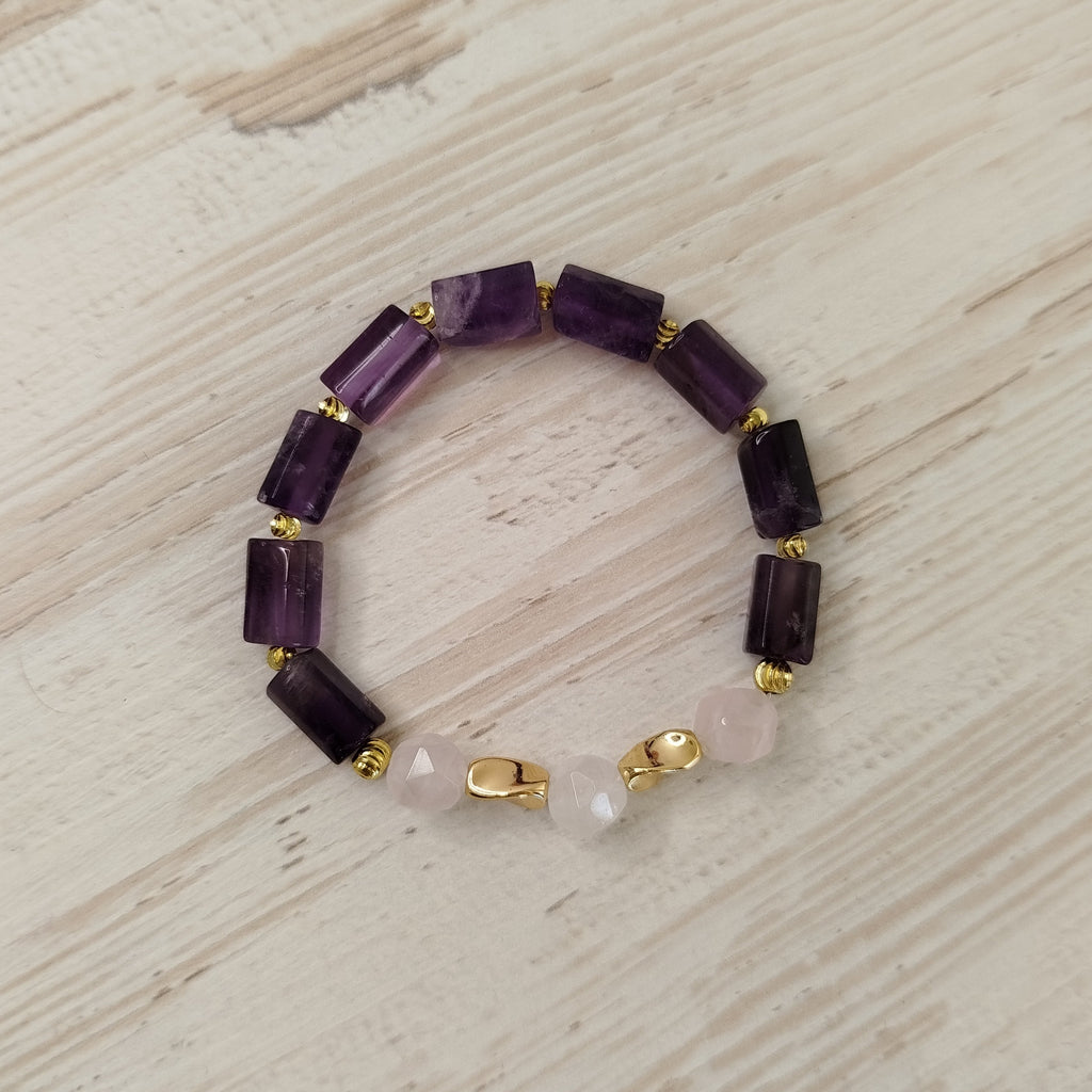 Pulsera Zénara – Amatista y Cuarzo rosa para limpieza y sanación espiritual