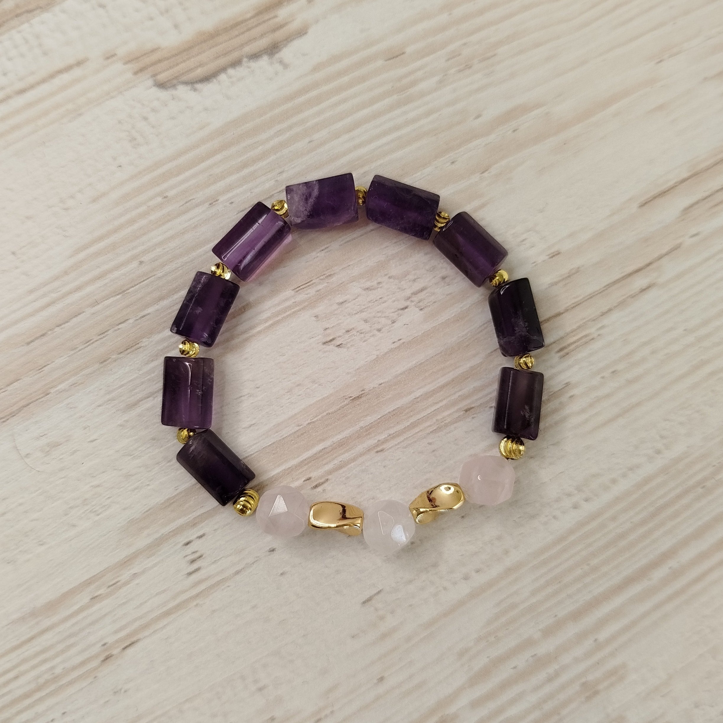 Pulsera Zénara – Amatista y Cuarzo rosa para limpieza y sanación espiritual