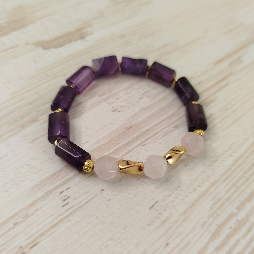 Pulsera Zénara – Amatista y Cuarzo rosa para limpieza y sanación espiritual