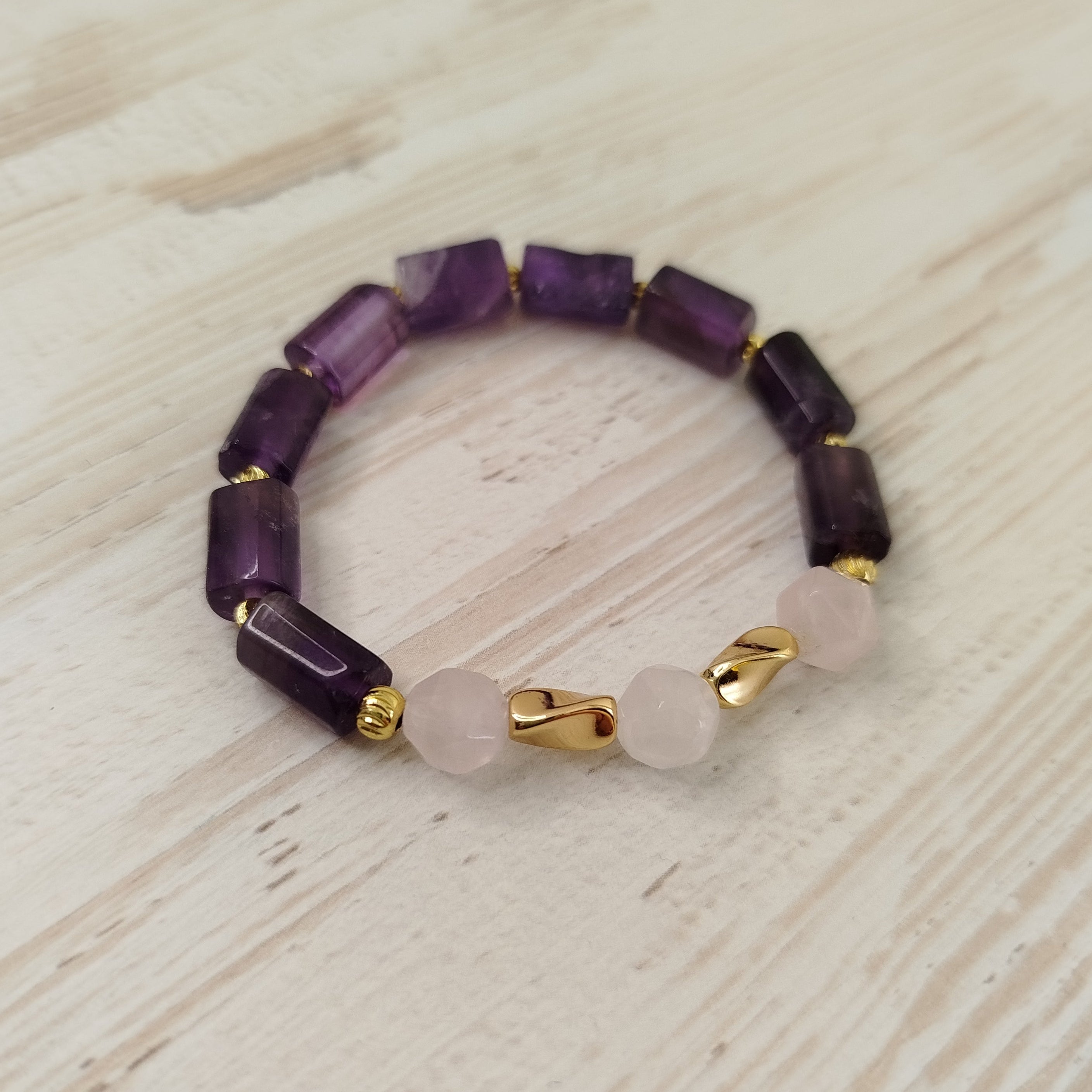 Pulsera Zénara – Amatista y Cuarzo rosa para limpieza y sanación espiritual