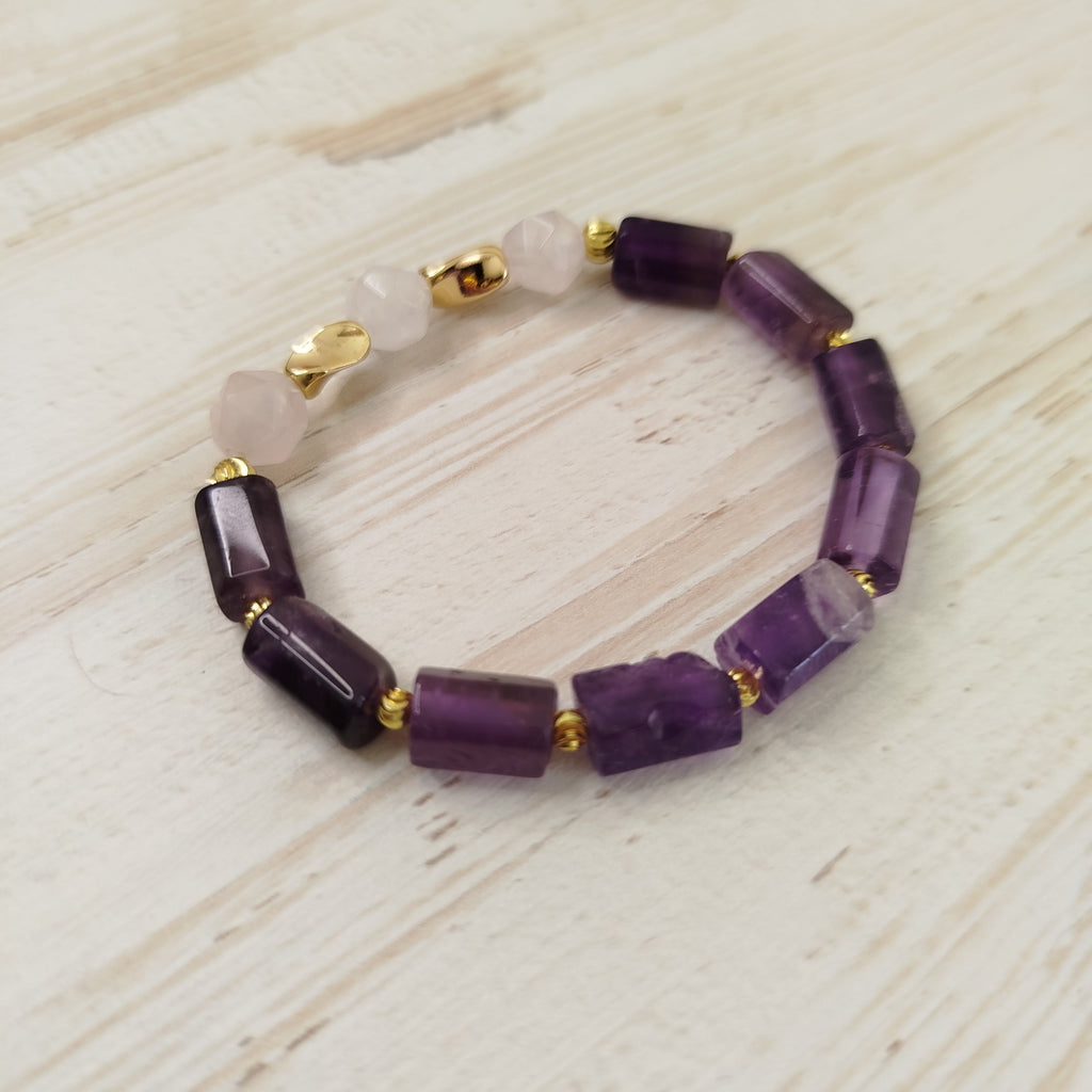 Pulsera Zénara – Amatista y Cuarzo rosa para limpieza y sanación espiritual