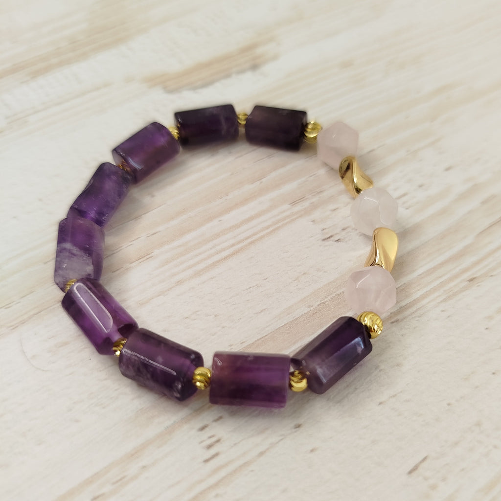 Pulsera Zénara – Amatista y Cuarzo rosa para limpieza y sanación espiritual