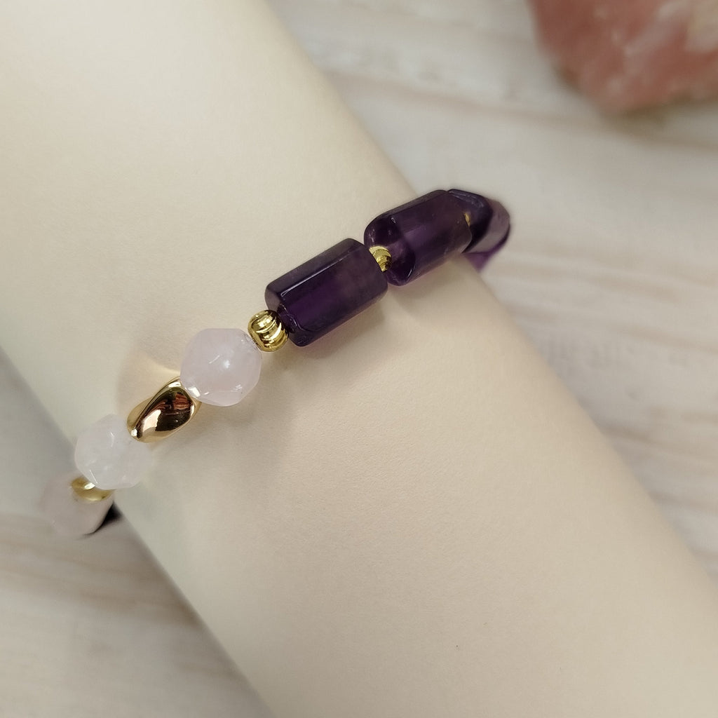 Pulsera Zénara – Amatista y Cuarzo rosa para limpieza y sanación espiritual