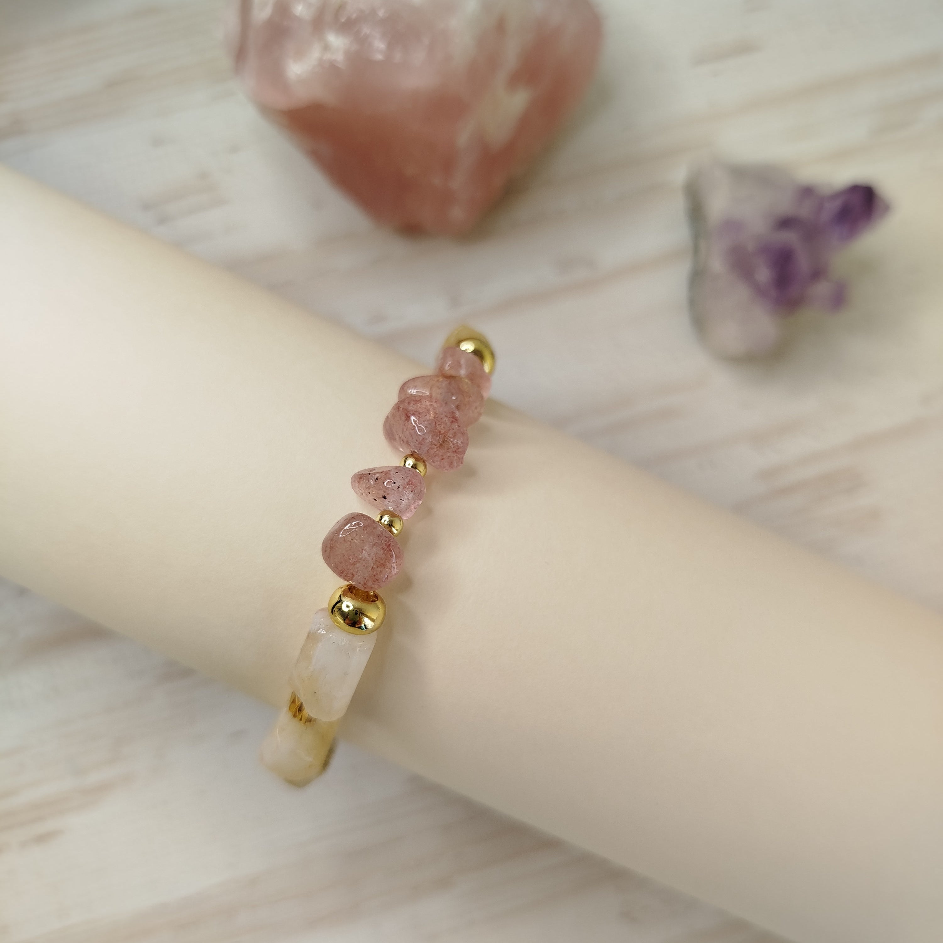 Pulsera Kira · Citrino y Cuarzo fresa para limpieza, motivación vital y creatividad
