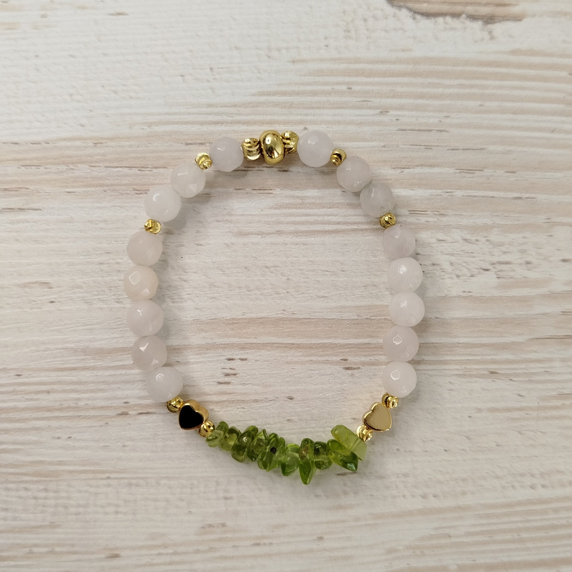 Pulsera Rosveriel · Peridoto y cuarzo rosa para limpieza, amor y sanación emocional