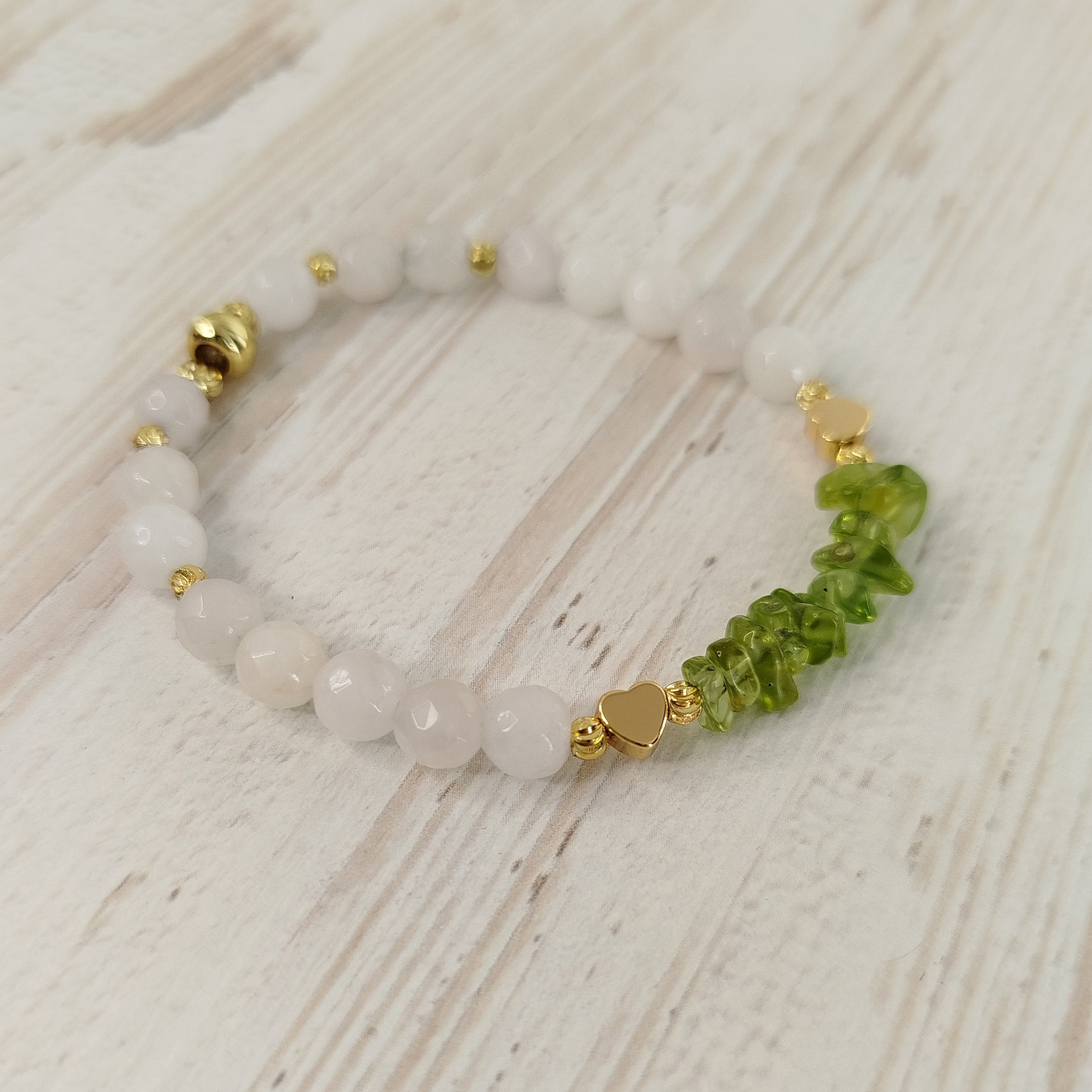 Pulsera Rosveriel · Peridoto y cuarzo rosa para limpieza, amor y sanación emocional
