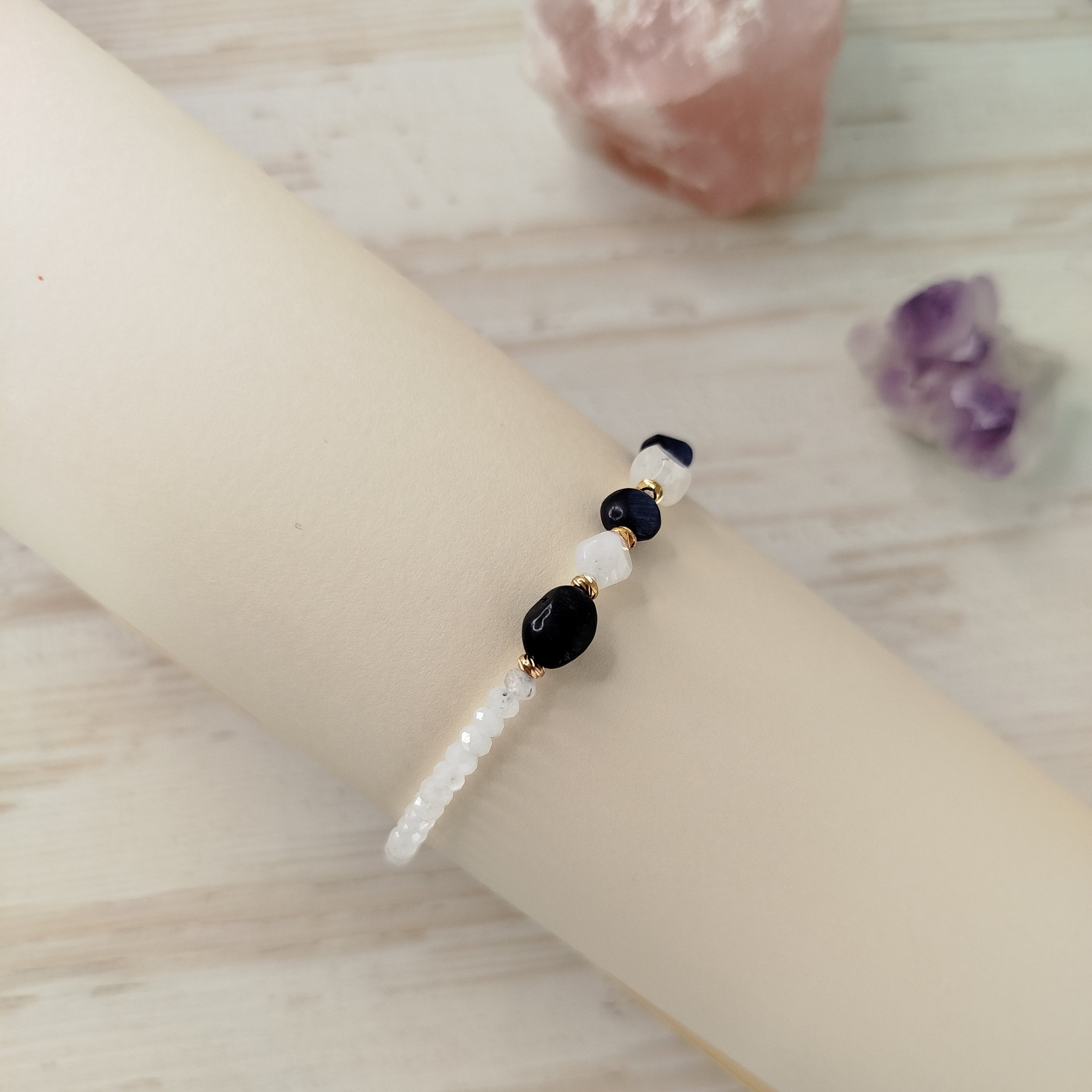 Pulsera Kyanelisse · Cianita y labradorita para conexión espiritual, intuición y protección