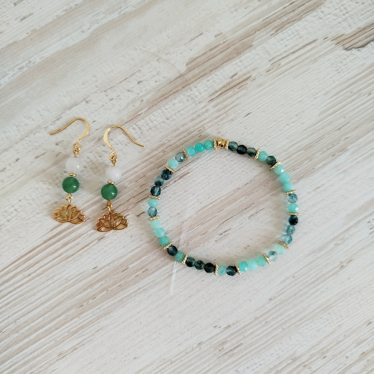 María José: pulsera personalizada 16,5 cm + pendientes flor de loto