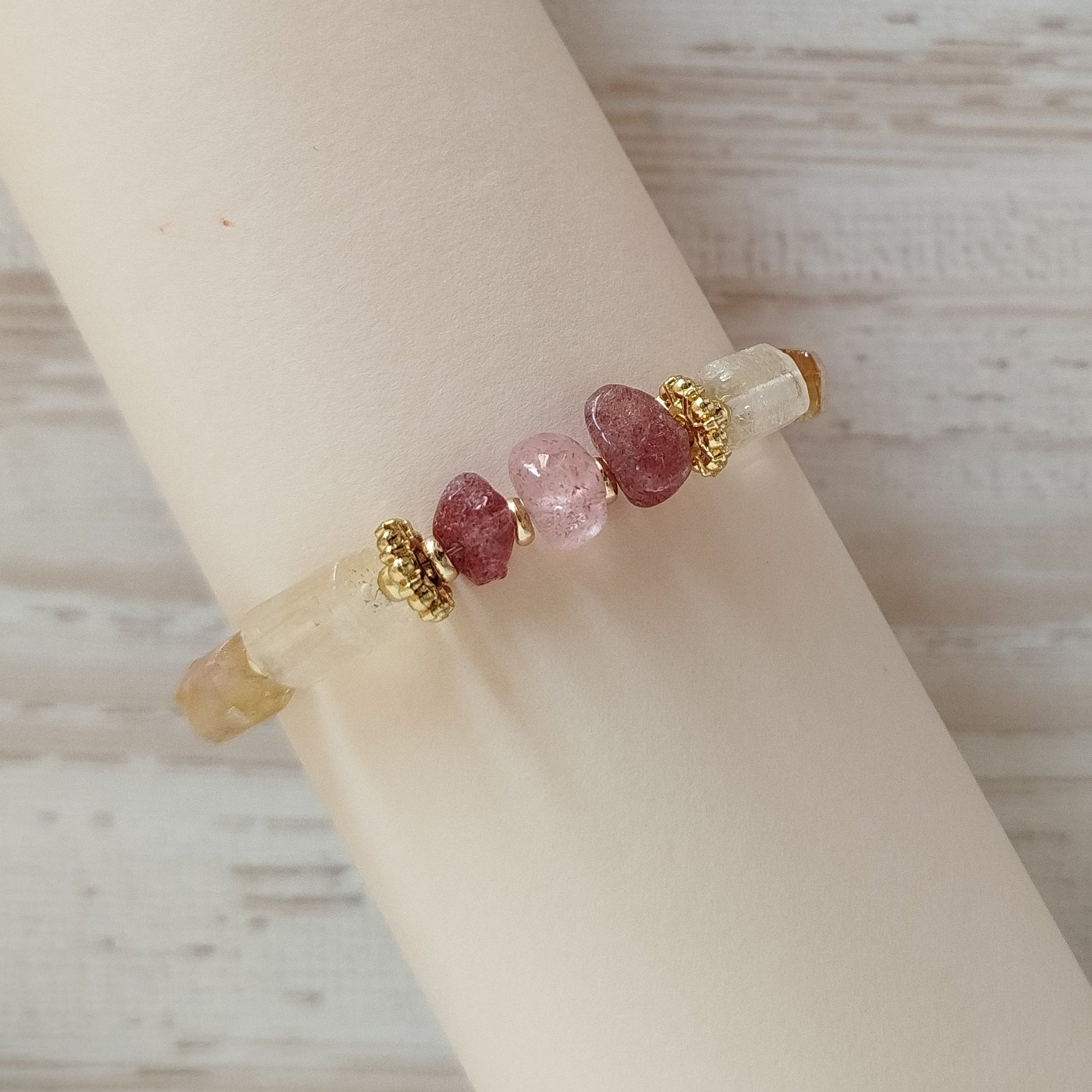 Pulsera Citrino y Cuarzo fresa Kira | Sanación emocional · Claridad · Motivación