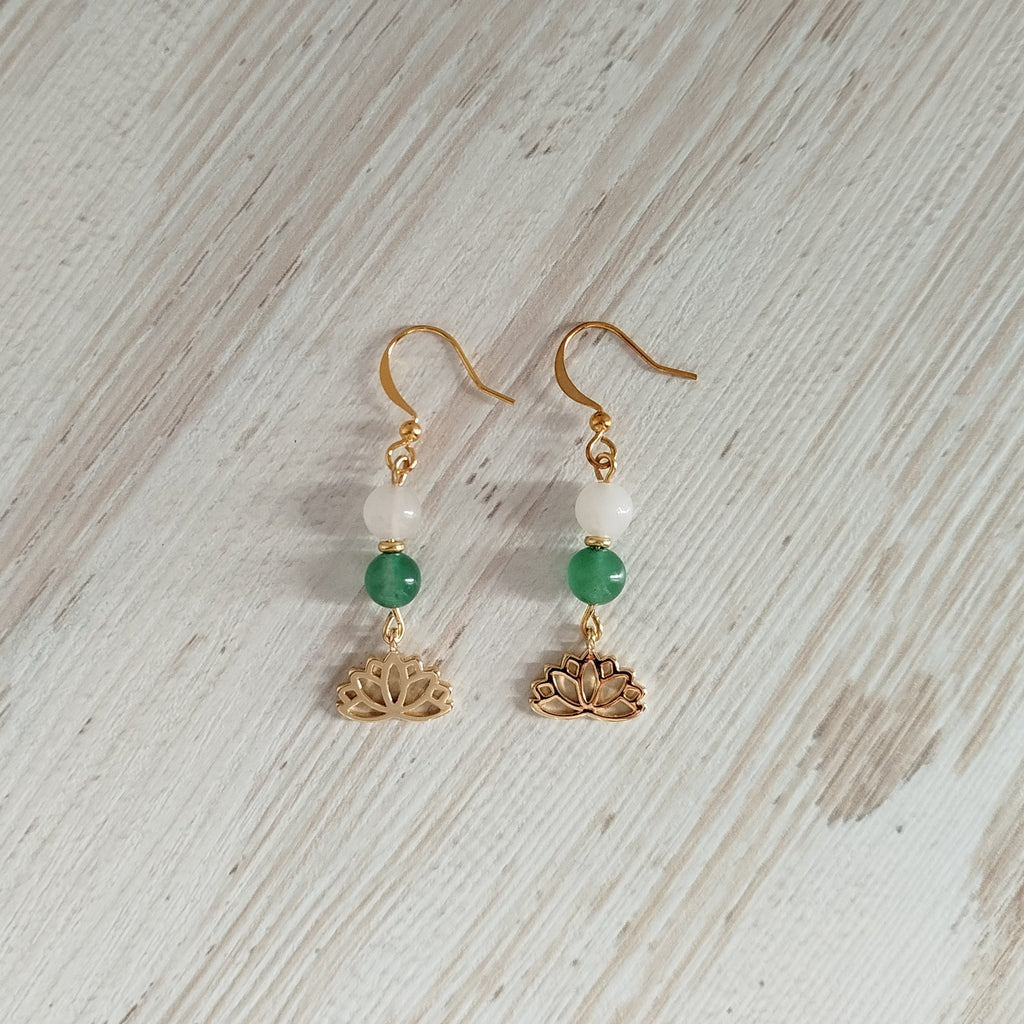 Pendientes Padmira · Aventurina y cuarzo rosa para autoestima, limpieza y claridad