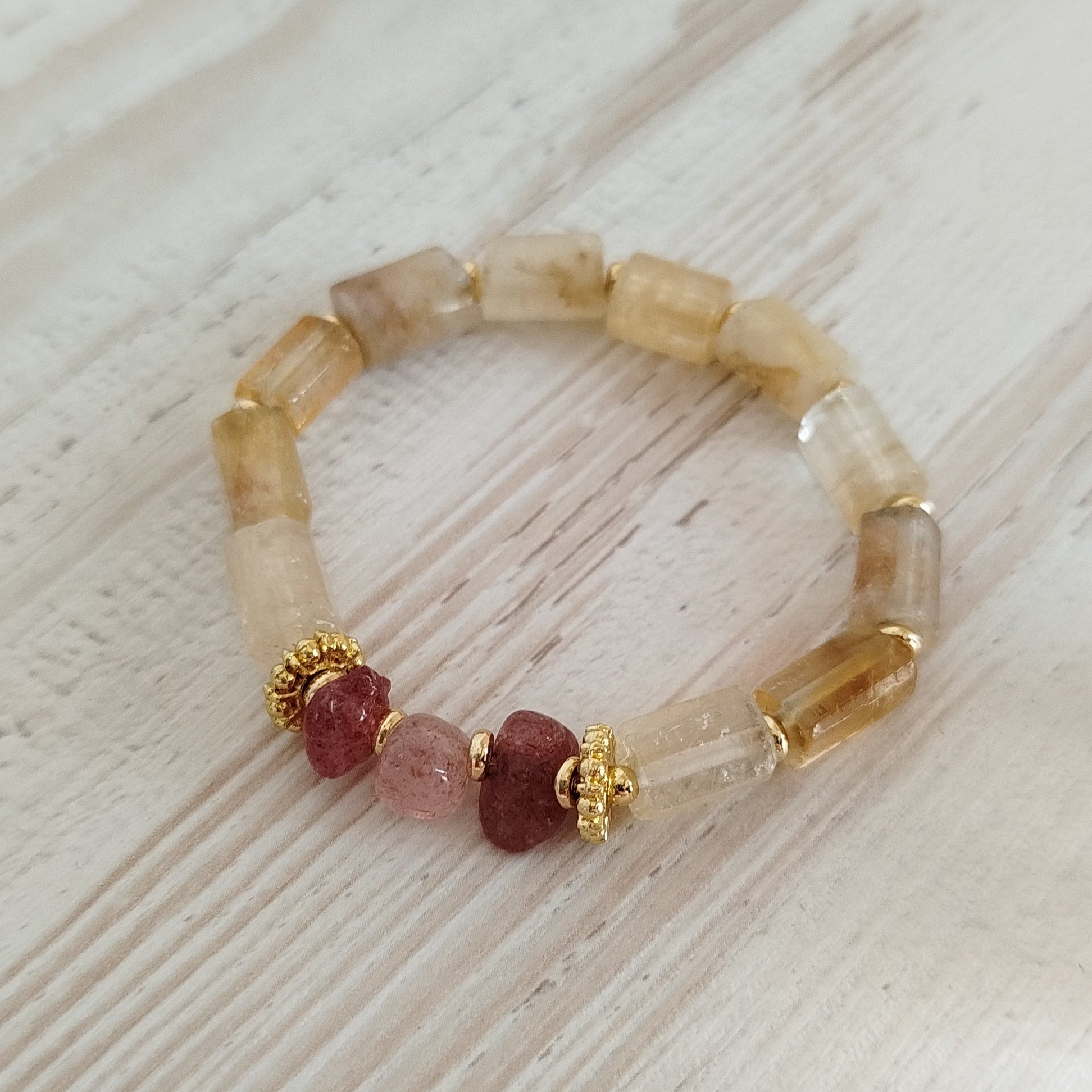 Pulsera Citrino y Cuarzo fresa Kira | Sanación emocional · Claridad · Motivación