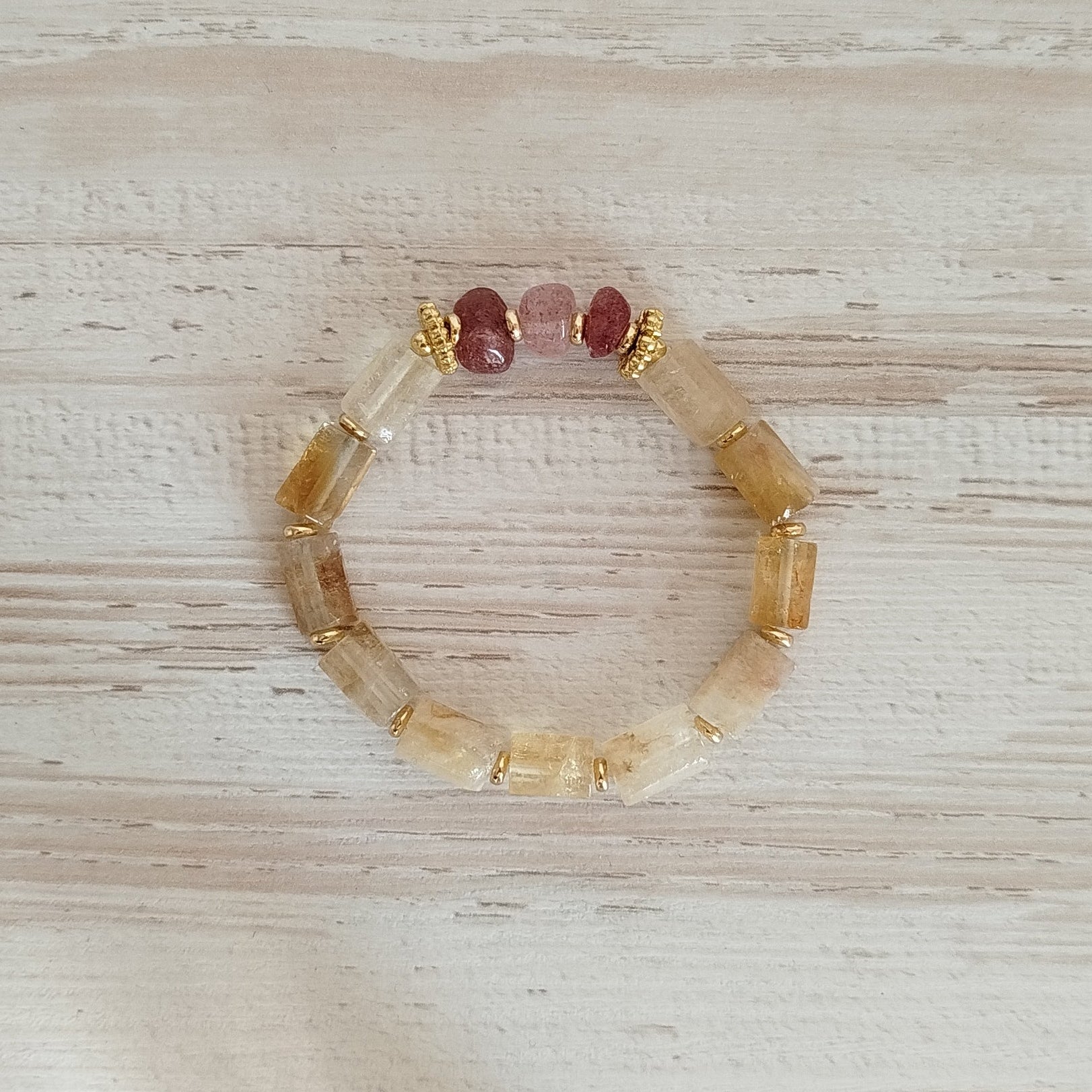 Pulsera Citrino y Cuarzo fresa Kira | Sanación emocional · Claridad · Motivación
